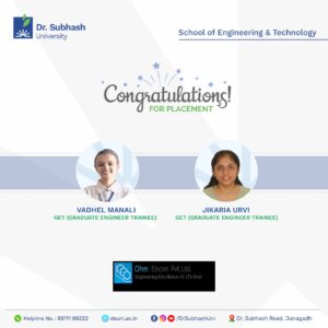 Dr. Subhash University, best private university in Gujarat, engineering placements in Gujarat, Ohm Encon Pvt. Ltd. placement, engineering job opportunities, top engineering colleges in Gujarat, energy and infrastructure careers, campus placement success, industry-ready engineers, training and placement cell, sustainable energy jobs, HVAC engineering careers, green building design jobs, interdisciplinary engineering education, engineering career growth, soft skills training for engineers, engineering education in Gujarat, engineering industry collaboration, engineering student success stories