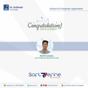 Soft Refine Technologies placement, Dr. Subhash University placements, best private university in Gujarat, School of Computer Applications DSU, tech placements in Gujarat, IT student placements Junagadh, DSU placement success, campus recruitment Gujarat, software developer jobs for freshers, digital transformation careers, coding and placement training DSU, IT career opportunities Gujarat, industry-ready graduates, Soft Refine hiring freshers, computer applications jobs Gujarat, DSU tech students hired, IT internships and training DSU