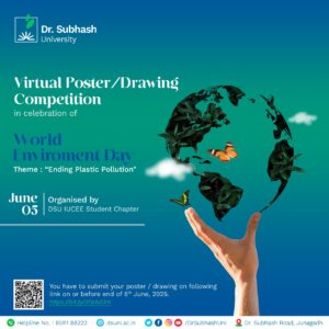 World Environment Day 2025, Stop Plastic Pollution, virtual art contest, online poster competition, plastic-free future, drawing competition on environment, environmental awareness event, IUCEE Student Chapter, Dr. Subhash University events, best private university in Gujarat, student environmental activities, art for environment, plastic pollution awareness, sustainability through art, student competitions India, eco-friendly campaign, say no to plastic, college-level art contest, virtual drawing contest, green initiatives by universities 