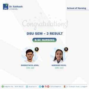 B.Sc. Nursing topper, Dr. Subhash University, best private university in Gujarat, nursing education in Gujarat, top nursing college Gujarat, nursing student success story, Semester 3 nursing topper, nursing career inspiration, nursing college Junagadh, compassionate nursing, School of Nursing Dr. Subhash University, clinical training nursing students, nursing with empathy, nursing student achievements, healthcare education Gujarat, future nurse leader, practical nursing skills, nursing community outreach, academic excellence in nursing, top nursing university in Gujarat