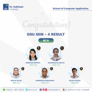 BCA toppers Gujarat, BCA Semester 4 toppers, best private university in Gujarat, Dr. Subhash University BCA, top BCA college Gujarat, BCA student success, future coders India, BCA program Gujarat, computer applications education, BCA achievements, BCA exam results, tech education Gujarat, coding competitions BCA, BCA curriculum Gujarat, DSU BCA students, BCA toppers celebration, software development students, coding excellence, practical IT training, BCA career development