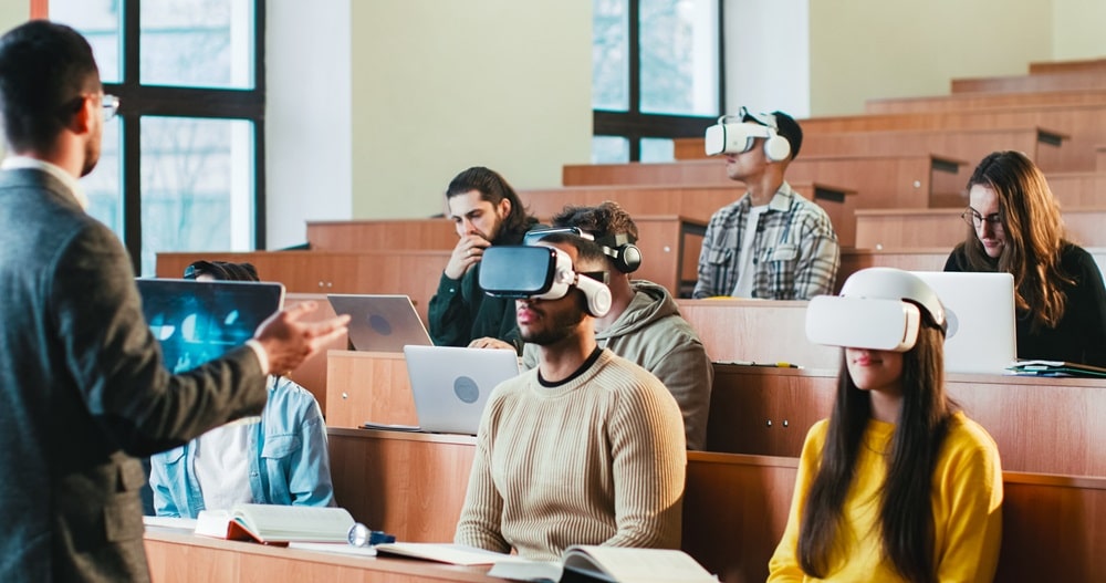 Dr. Subhash University, best private university in Gujarat, AR in education, VR in education, augmented reality in learning, virtual reality in classrooms, immersive learning technology, AR VR labs in Gujarat, future-ready education, educational innovation, technology-enhanced learning, personalized education, virtual simulations for students, 3D learning models, skill-based learning, virtual dissection, interactive learning environments, immersive teaching tools, digital classroom technology, inclusive education with AR VR