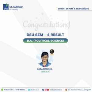 B.A. Political Science topper, Political Science student success, best private university in Gujarat, Dr. Subhash University, Political Science education in Gujarat, School of Arts & Humanities Junagadh, top Political Science college in Gujarat, Political Science graduate career, DSU Political Science topper, Political Science academic excellence, Political Science programs in Gujarat, political education in Gujarat, Political Science university in Junagadh

