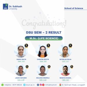 M.Sc. Life Sciences toppers, best private university in Gujarat, Dr. Subhash University, School of Science Junagadh, top M.Sc. Life Sciences college Gujarat, life sciences education in Gujarat, biological sciences programs Gujarat, life sciences student achievements, research-based science education, M.Sc. Life Sciences Semester-2, life sciences academic excellence, top science university Gujarat, biology and biotechnology studies, science student success stories, modern biology labs in Gujarat, university for life sciences research, life sciences career opportunities, interdisciplinary science education, Gujarat university academic toppers, top-performing students in biology