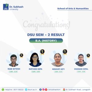 B.A. History toppers Dr. Subhash University, History Semester 2 toppers Gujarat, best private university in Gujarat, School of Arts & Humanities Junagadh, BA History program in Gujarat, top history students Dr. Subhash University, History toppers academic excellence, BA History course Junagadh, history education in Gujarat, best arts and humanities college Gujarat, history toppers success stories, BA History students Gujarat, Dr. Subhash University toppers recognition, history curriculum in Gujarat universities, student achievement in history studies, top history graduates Junagadh, BA History academic excellence Gujarat, best BA History college in Gujarat, history toppers celebration Dr. Subhash University