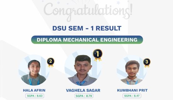 Diploma in Mechanical Engineering, mechanical engineering students, mechanical engineering education, engineering excellence, best private university in Gujarat, DSU engineering, mechanical engineering toppers, technical education, engineering success, industry collaborations, practical training, hands-on learning, engineering university in Gujarat, Dr. Subhash University, skill development, mechanical engineering career, advanced laboratories, engineering programs, future engineers, career growth